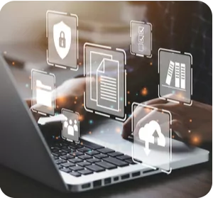 iso_topics300x279 Laptop, über dem Icons der IT-Sicherheit schweben