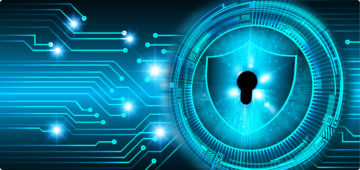 Digitale Darstellung eines Schlosses mit Platinen-Linien
