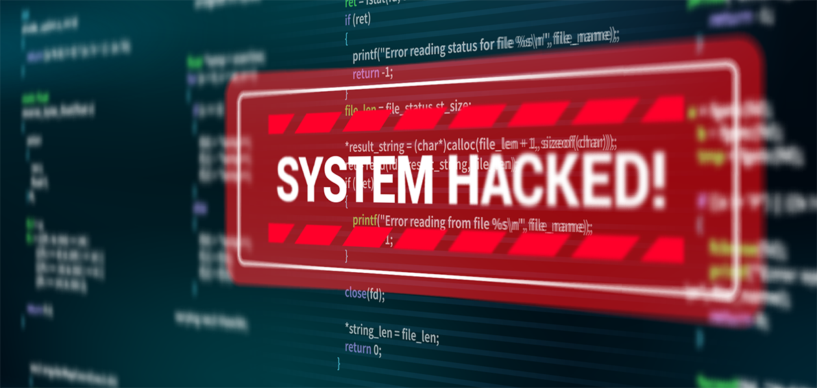 Warnbalken mit der Inschrift System hacked