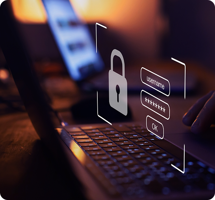 laptop-authentifizierung__700x650-02 Laptop mit Benutzername und Passwort, das für Cybersicherheitskonzept stehen soll