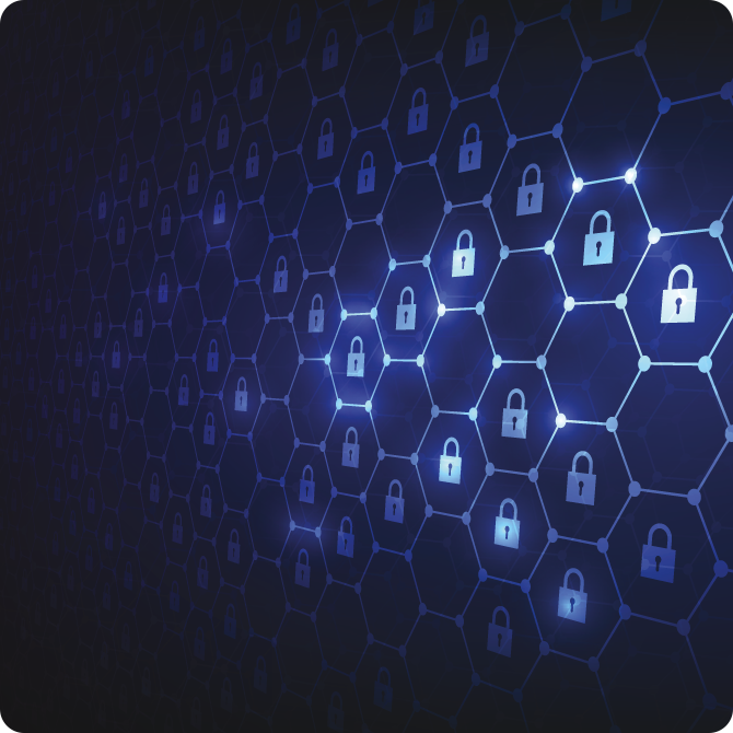 achteckige Kästchen mit Schlössern, die globale Netzwerksicherheit darstellen sollen